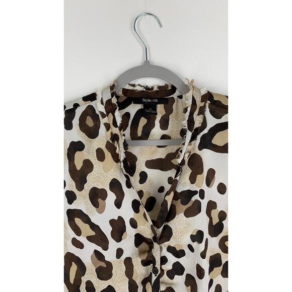 Style & Co Women's Button Down Shirt Collar Ruffles Leopard Print Size 18 NWOT - Picture 3 of 7